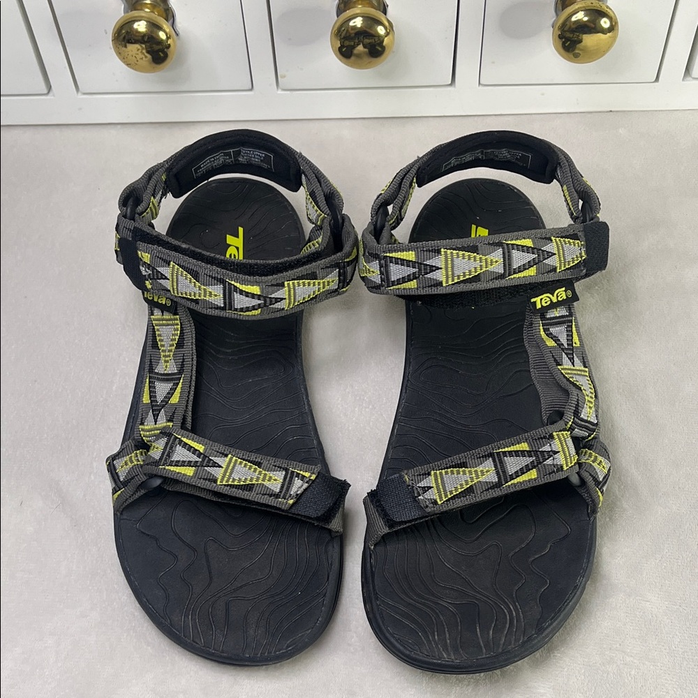 Teva Black Sandals with Gray and Yellow Accents